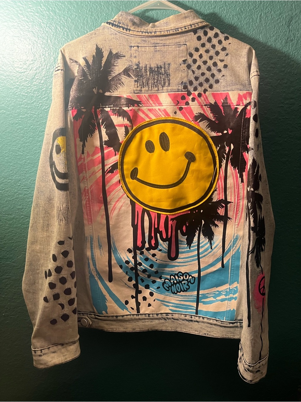 Limited Edition Yellow Smiley Palm Tree Street Art Jacket - Brand: Madison Noir